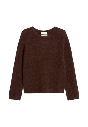 Bordeaux, strukturierter Pullover mit langen Ärmeln und Rundhalsausschnitt, aus flauschigem Material gefertigt. Minimalistisches Design, keine sichtbaren Muster oder Beschläge.