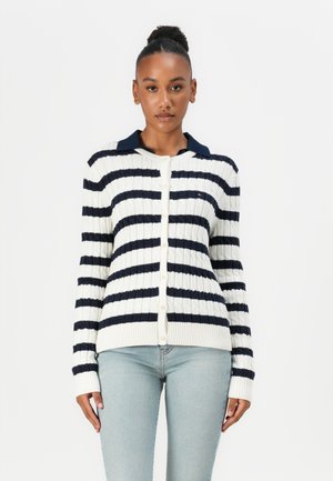 Cardigan - ivory silk/dark night navy