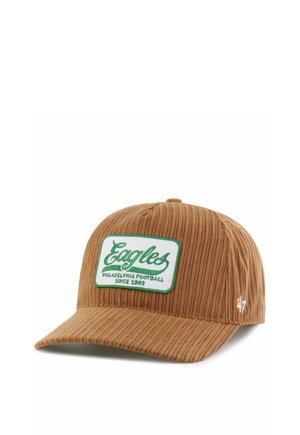 Braune Cordmütze mit einem grünen und weißen Eagles-Patch mit dem Schriftzug "Philadelphia Football Since 1933," und einem kleinen weißen '47'-Logo an der Seite.