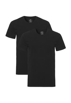 Deux t-shirts en coton noirs à manches courtes et col rond, avec un design simple et sans motifs ni accents visibles.