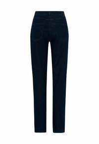 Jeans blu scuro con una vestibilità slim e dritta. Realizzati in denim, presentano due tasche posteriori e un elastico in vita con un logo del marchio discreto.