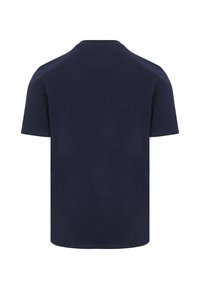 Marineblauw T-shirt met korte mouwen, ronde hals, gemaakt van katoen met een gladde textuur, met een eenvoudige uitstraling zonder versieringen.