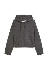 Grau geschnittenes Hoodie aus weichem Stoff, mit Kapuze mit Kordelzug, gerippten Bündchen und Saum, in lässiger Passform und minimalistischem Design.