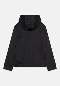 Black long-sleeve hooded sweatshirt with ribbed cuffs and hem, shown from the back with a small "DRI-FIT" logo near the bottom.