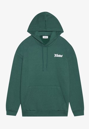 Green hoodie made of soft fabric with a kangaroo pocket, drawstring hood, and “Faded” logo in white on the left chest.