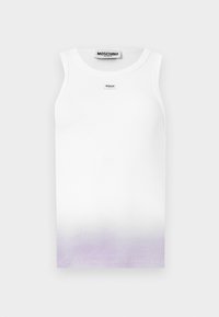 Αμάνικη λευκή ριμπ φανέλα με ανοιχτό μοβ βαθμιαία απόχρωση στο κάτω μέρος και μικρό λογότυπο Moschino Jeans στο στήθος.