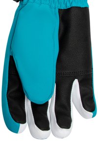 Tyrkysové a černé rukavice s texturovanou dlaní, bílými akcenty a elastickým manžetou pro bezpečné uchycení. Navrženo pro odolnost a dobrý úchop.
