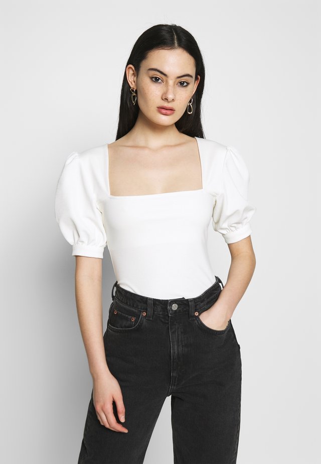 SQUARE NECK TIE BACK - T-shirt basique - cream