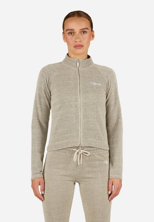 TIRANA SLIM LOUNGE JACKET - Adīta jaka - washed cozy beige/walnut brown