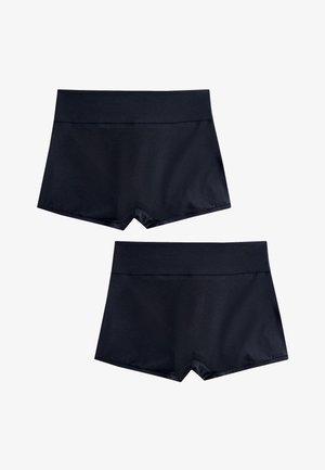 Kaks paari musta, kõrge vöökohaga, vormis ujumispükseid, vaadataes esiosa ja tagakülge valgel taustal.