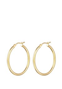 Boucles d'oreilles en or avec une finition polie, présentant une texture lisse et un design de fermoir sécurisé. Forme ronde, taille moyenne.