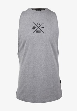 Hallitusest ilma varrukateta hall puuvillane tanktop. Omab graafilist disaini gorillaga, initsiaale "GW" ja mustas trükis Ameerika lippu.