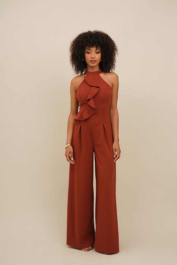 PENELOPE FRILL - Jumpsuit - burnt orange