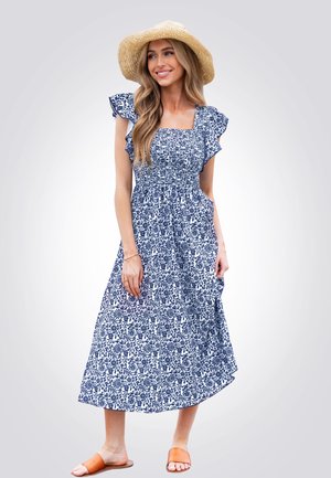 Cupshe FLORAL FLUTTER SLEEVE   - Denní šaty - blue floral
