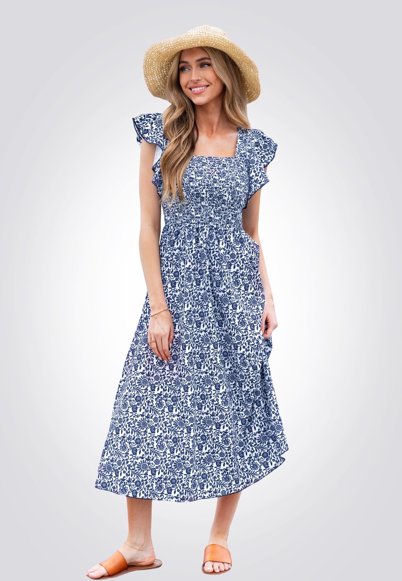 Cupshe FLORAL FLUTTER SLEEVE - Denní šaty - blue floral