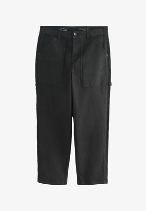 Sort afslappede bukser lavet af bomuld. Har flere frontlommer, lynlåsgylpter og en slidstærk struktur med lige ben.