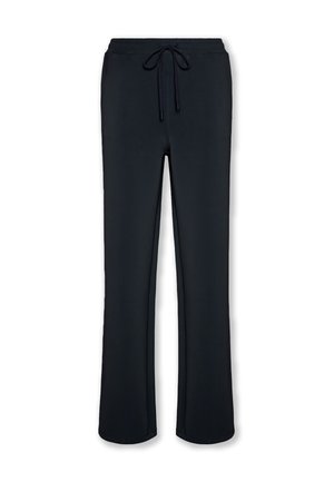 Sorte joggingbukser lavet af blødt stof med elastisk talje og snøre. Lige ben, uden synlige mønstre eller detaljer.