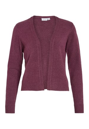 Burgundský cardigan s otevřeným předním dílem, dlouhými rukávy, žebrovanými manžetami a lemem. Vyrobený z měkkého pleteného materiálu s lehkou texturou.