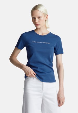 United Colors of Benetton WITH GLITTER PRINT LOGO - Triko s potiskem - blue