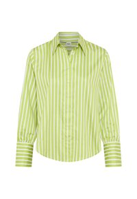 Groen-wit gestreept overhemd met knopen, met lange mouwen met boordaccenten en een puntige kraag, gemaakt van lichtgewicht stof.