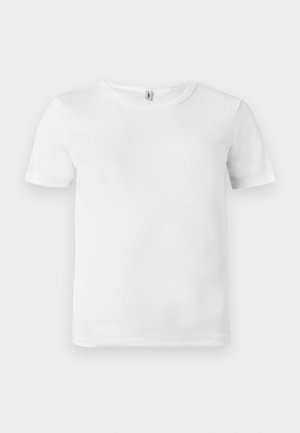 Hvit kortermet t-skjorte med ribbet tekstur. Klassisk rund hals, ingen synlige logoer eller mønstre, og et enkelt, rent design.