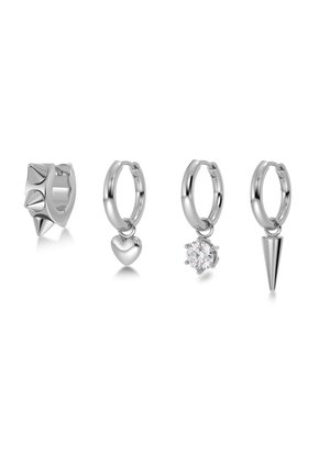 4-PACK PEAK HOOPS ONE HEART - Enkele oorbel - steel