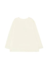 Koszula z długim rękawem w kolorze w kremowym, wykonana z miękkiego materiału, posiada okrągły dekolt i luźny krój, z bocznymi rozcięciami na hemie dla łatwości ruchu.