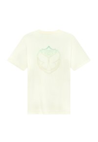 Crème kleurige t-shirt gemaakt van katoen, met een vervaagd pastel logo ontwerp op de rug, korte mouwen en een ronde hals.