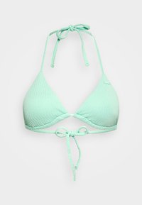 Menta zöld bikini felső, texturált felülettel. Háromszög alakú kosarai és állítható nyakkendői vannak a nyakrésznél és a hátnál, így testreszabható illeszkedést biztosít.