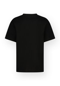 Sort bomulds t-shirt med korte ærmer, rund hals og en glat tekstur. Ingen synlige logoer eller mønstre. Bagudsigten.