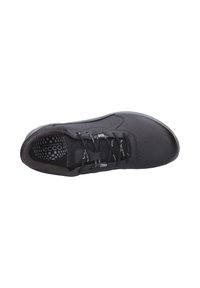 Sneaker in pelle nera con punta rotonda, dettagli in rete testurizzata e lacci piatti. Caratterizzato da perforazioni per la traspirabilità e una soletta decorata.