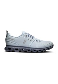 Light blue running shoe with a breathable upper, contrasting dark laces, and a segmented sole for enhanced cushioning and grip.