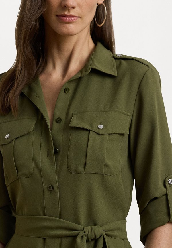 BELTED DOUBLE FACED GEORGETTE SHIRTDRESS - Shirt dress - olive grove3