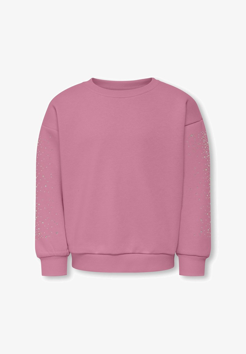 Felpa crewneck rosa realizzata in materiale morbido. Presenta dettagli in argento sulle maniche e polsini e orlo a coste. Design semplice e casual.