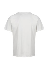 T-shirt en coton blanc avec un col rond, des manches courtes et un ourlet droit. Aucun motif ni accent visible. Vue arrière montrée.