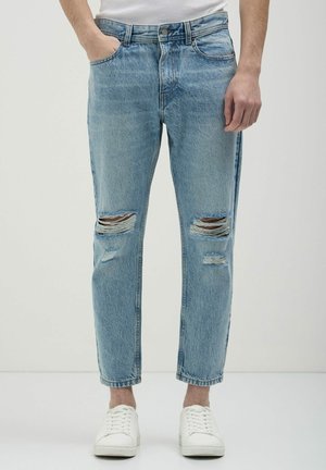 CROPPED CON ROTTURE  - Jeans a sigaretta - blu