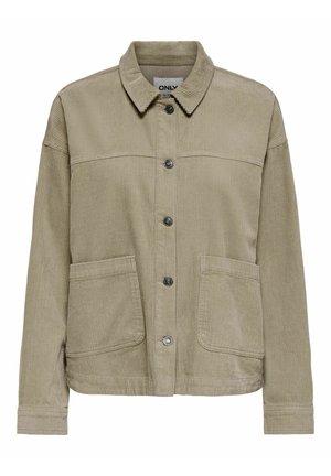 Világosbarna kordbársony dzseki gallérral, gombos elülső résszel, hosszú ujjakkal és két nagy elülső foltzsebbel.