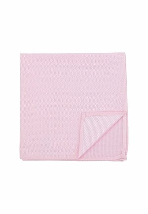 Light pink cotton napkin with a textured pattern, featuring a folded corner showing a similar texture on both sides. Square shape.