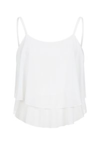 Haut camisole blanc sans manches à couches, avec des bretelles fines et une coupe ample et fluide.