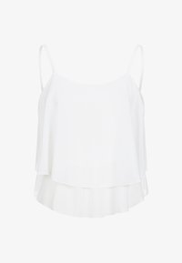 Top camisola blanco sin mangas con capas, tirantes finos y un ajuste suelto y fluido.
