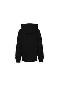 Sweat à capuche noir avec une texture douce, une capuche et des manches longues. Il dispose d'une poche kangourou et de poignets côtelés. Design simple sans logos visibles.