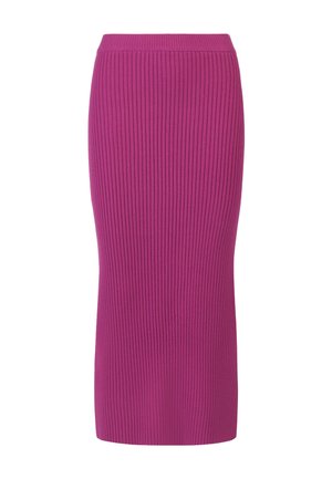 Falda de punto ajustada en vibrante magenta, con una cinturilla elástica y una silueta elegante hasta la rodilla con una textura suave.