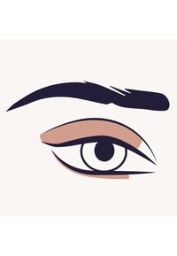Illustrazione di un occhio con un sopracciglio scuro. Presenta una palpebra beige chiaro e una pupilla nera prominente. Design pulito e minimalista su uno sfondo chiaro.