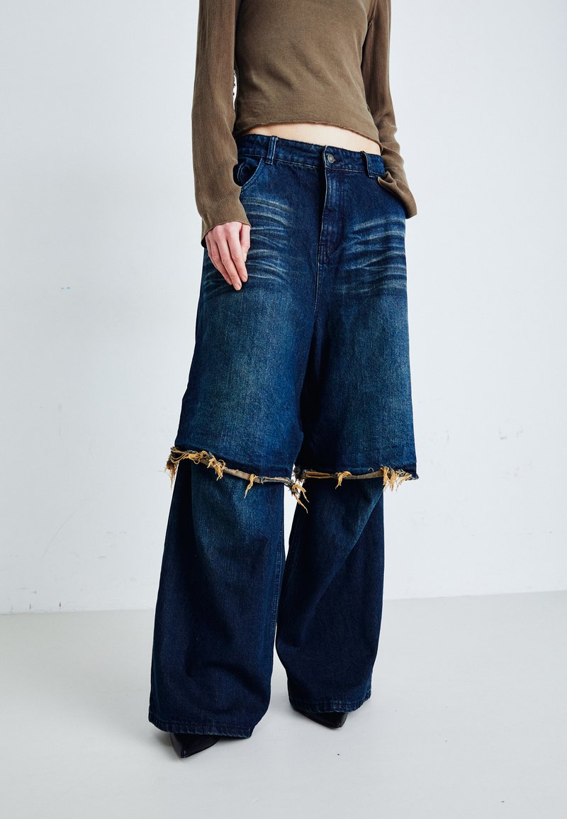 Jaded London - DOUBLE LAYER JORT - Flared jeans - denim, Forstørre