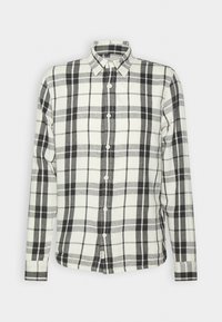 Långärmad rutiga skjorta i svart, vitt och grått. Har en button-down krage, framknappar och manschetter. I bomullsflanell.