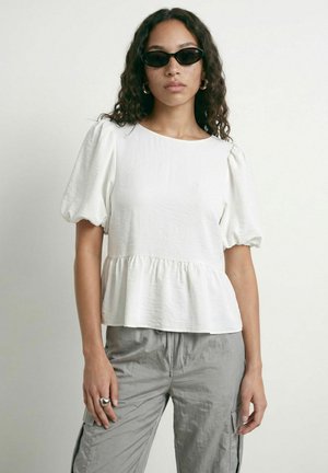 HYPEDROP, TOP HDFLORA VOLUME SLEEVE PEPLUM - Blouse - white