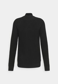 Svart ribbad polo tröja med långa ärmar och en figurnära design. Har en hög krage och ett strukturerat stickat mönster genom hela tröjan.