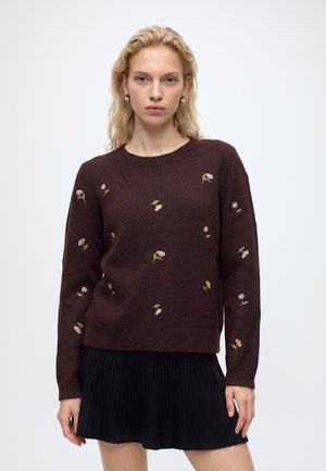 ONLY, ONLSHINE EMBROIDERY O NECK  - Пуловер - fudge/mel/flower body/beech/pale l/birch
