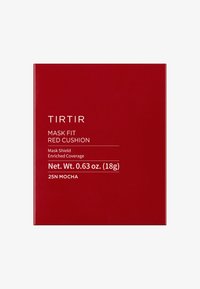 TIRTIR Mask Fit Red Cushion packaging in red, featuring white text; contains 0.63 oz. (18g) of 25N Mocha shade with enriched coverage.
