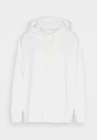 Felpa con cappuccio in tessuto bianco, con tasca a marsupio, polsini a coste e lacci bianchi. Design semplice e dalla vestibilità rilassata.